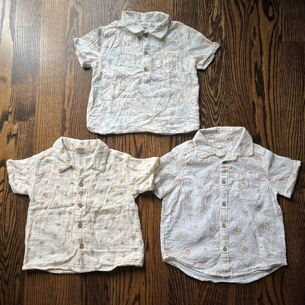Newbie Boys Floral Cotton Short Sleeve Button-Up Shirt Bundle (2–3Y)